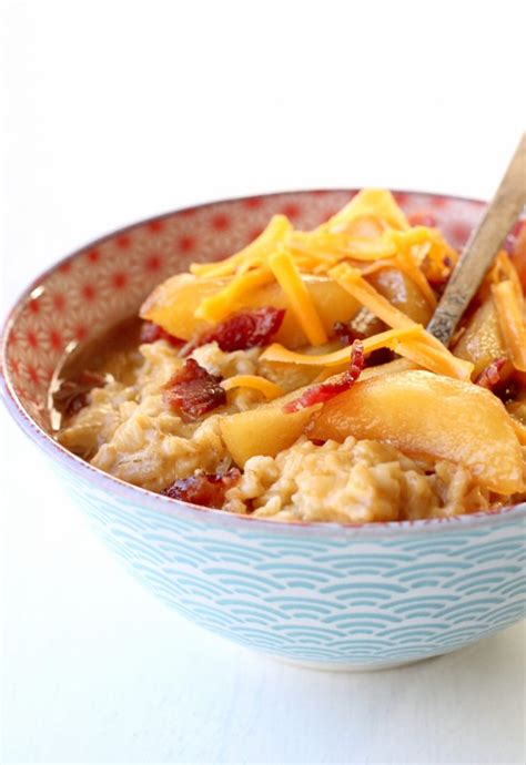 cheddar-oatmeal-with-maple-roasted-apples-and-bacon image