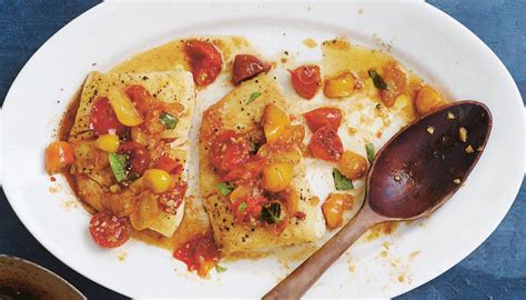 pan-seared-halibut-with-cherry-tomatoes-basil-the image