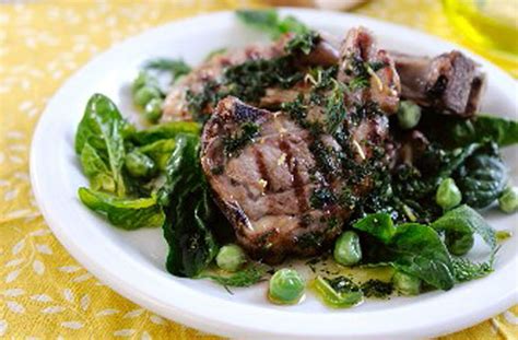 lamb-chops-with-pea-mint-salad-british image