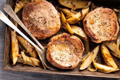sheet-pan-pork-chops-and-potatoes-recipe-the-spruce image