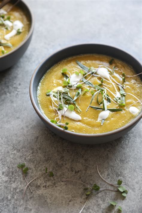 easy-golden-beet-soup-recipe-with-tarragon-yogurt image