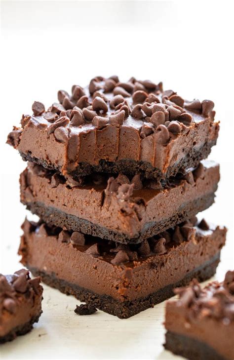 death-by-chocolate-no-bake-cheesecake-bars-averie image