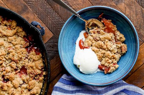 skillet-peach-crisp-with-ginger-and-pecans-simply image