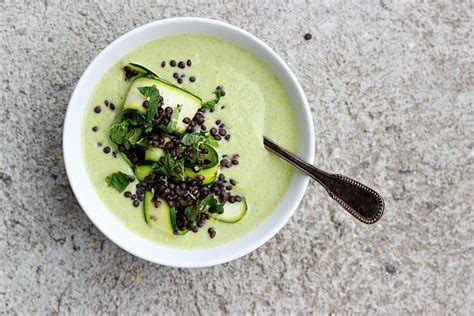zucchini-almond-and-mint-soup-with-lemony-lentils image