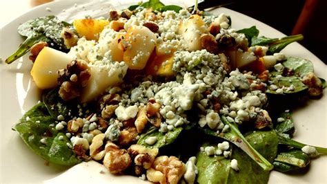 best-spinach-salad-recipe-pear-blue-cheese-walnuts image
