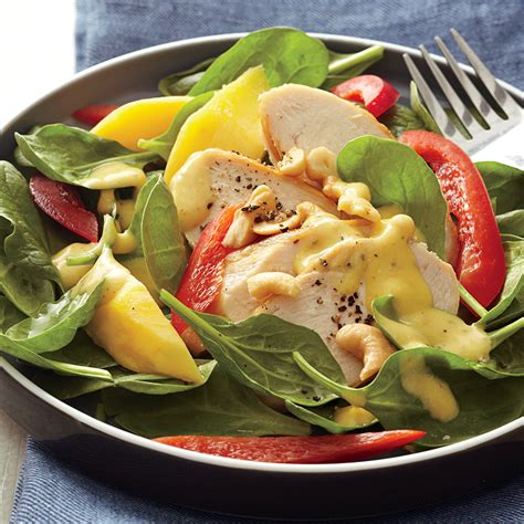 spinach-chicken-salad-with-mango-dressing image
