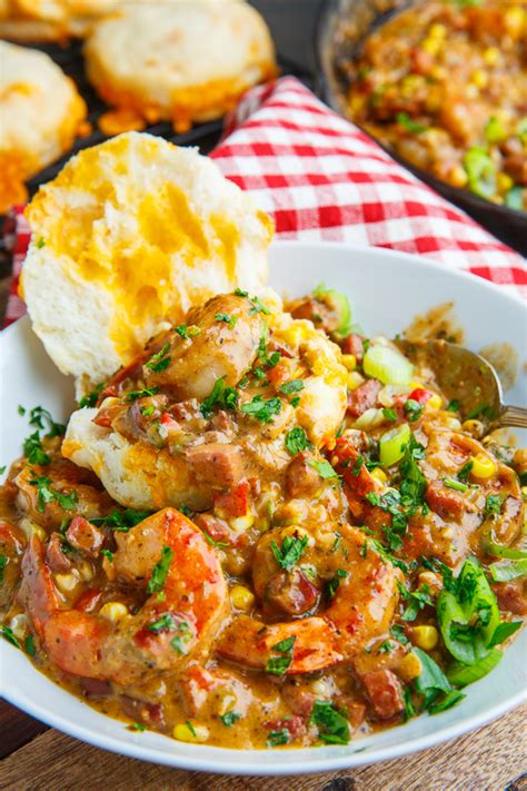 cheddar-biscuits-and-shrimp-and-andouille-gravy image