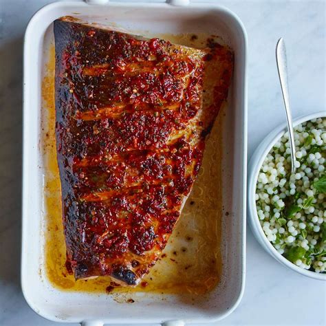 harissa-spiced-salmon-with-israeli-couscous-food-wine image