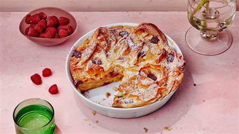ruffled-milk-pie-with-raspberries-recipe-bon-apptit image