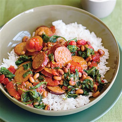 spicy-turkey-sausage-with-black-eyed-peas-spinach image