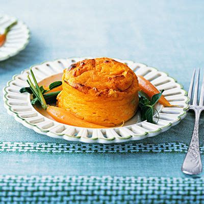 carrot-pudding-souffles-with-buttered-spring-vegetables image