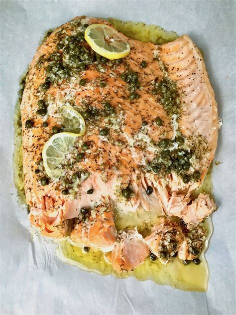 slow-roasted-salmon-with-lemon-caper-butter-the image