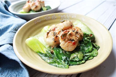 seared-chili-scallops-with-baby-bok-choy-asian image