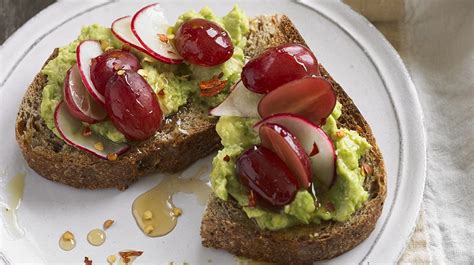avocado-toast-with-grapes-and-radishes image