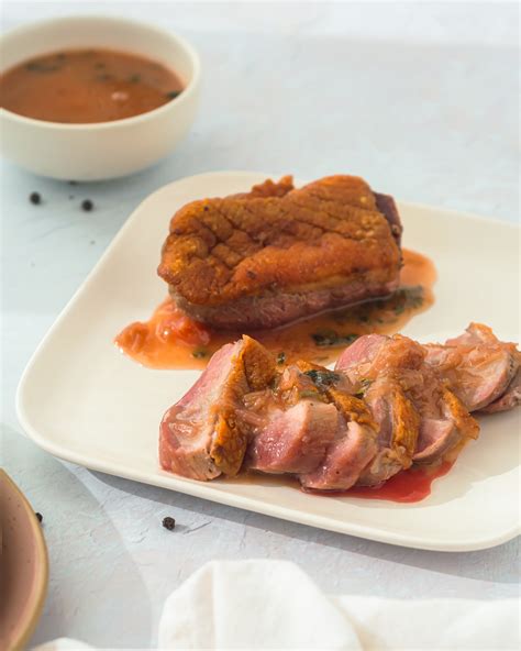 pan-roasted-duck-breast-with-rhubarb-sauce image