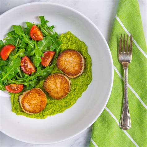 seared-scallops-with-pea-pesto-southern-boy-dishes image