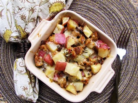 chicken-sausage-and-potato-casserole-honest-cooking image
