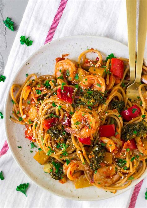 spicy-shrimp-pasta-creamy-spaghetti-recipe-wellplatedcom image