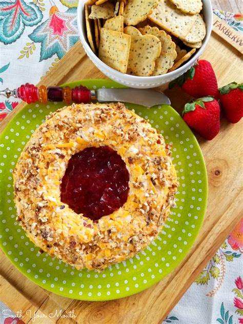 pecan-cheddar-cheese-ring-with-strawberry-preserves image