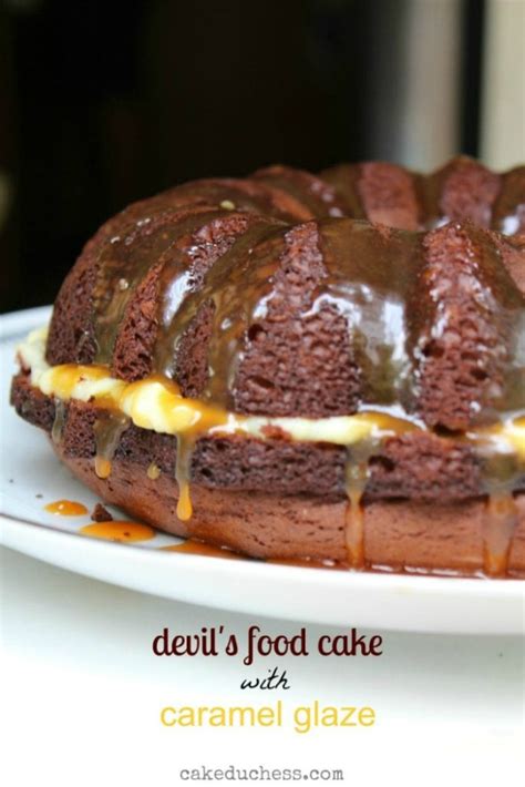 devils-food-bundt-cake-with-caramel-glaze-savoring image