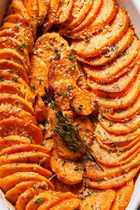 garlic-parmesan-roasted-sweet-potato-recipe-eatwell101 image