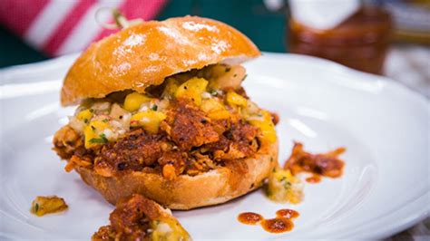 cristina-cooks-pulled-chicken-sandwiches-with-peach-salsa image