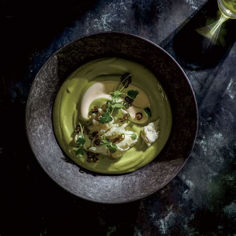 chilled-avocado-soup-with-crab-recipe-rico-torres image