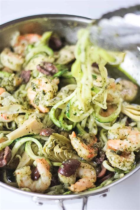 pesto-zucchini-noodles-with-shrimp-finished-with-salt image
