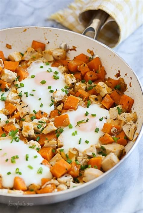 skillet-sweet-potato-chicken-hash-with-eggs-skinnytaste image