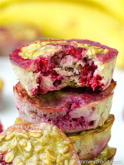 healthy-banana-raspberry-oatmeal-muffins image