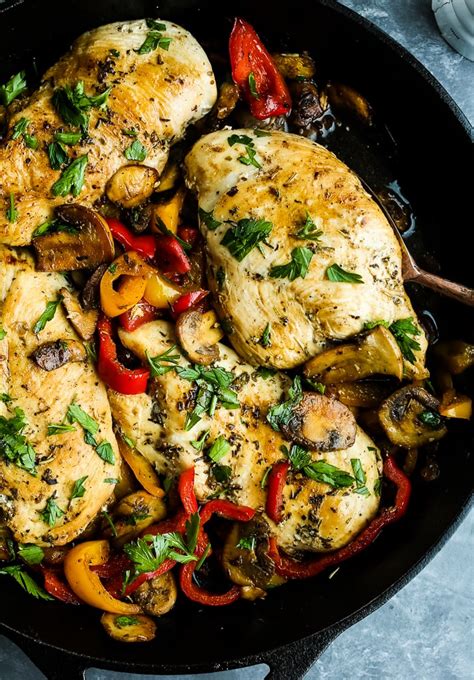 skillet-chicken-with-mushrooms-and-peppers-happy image