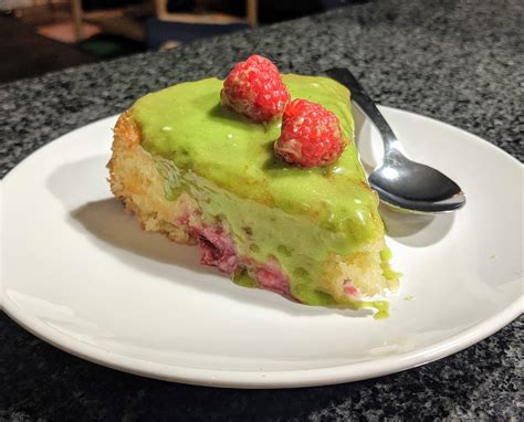 homemade-raspberry-mochi-butter-cake-with-matcha image