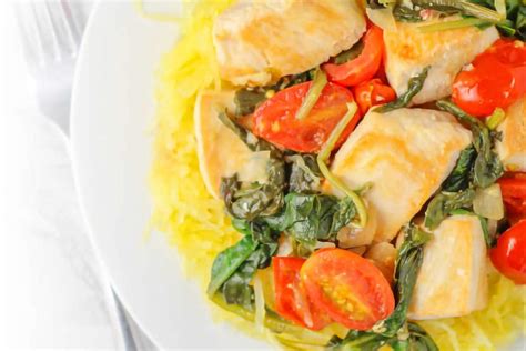 lemon-chicken-spaghetti-squash-with-spinach image