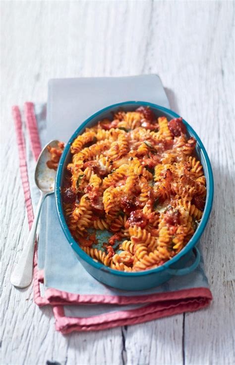 easy-tomato-and-chorizo-pasta-bake-recipe-delicious image