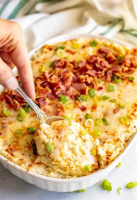 mashed-cauliflower-casserole-with-cheese-and-bacon image