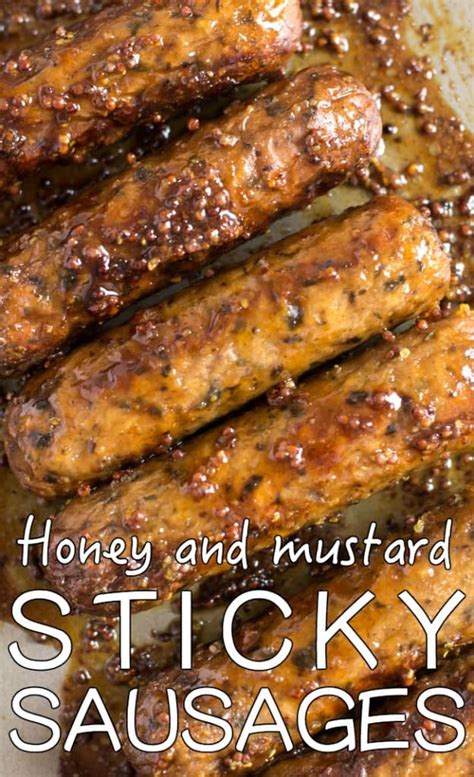 honey-and-mustard-sticky-sausages-easy-cheesy image