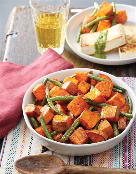 roasted-sweet-potatoes-green-beans-recipe-cuisine image