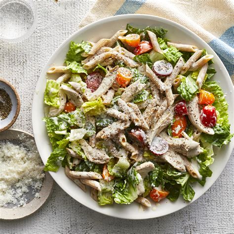 chicken-caesar-pasta-salad-recipe-eatingwell image