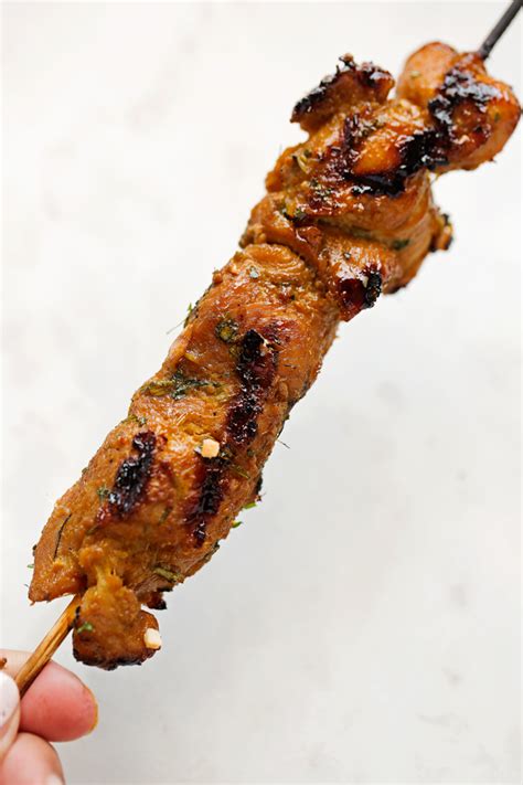 thai-chicken-satay-with-peanut-dipping-sauce-recipe-little-spice image