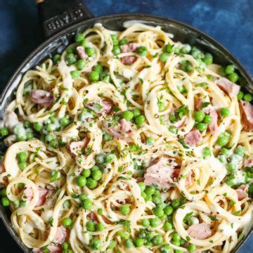 ham-and-peas-pasta-with-garlic-parmesan-cream-sauce image