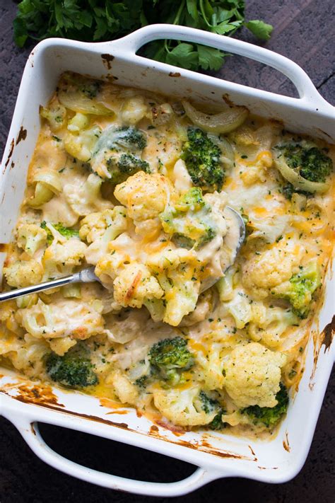 garlicky-and-cheesy-cauliflower-broccoli-bake-diethood image