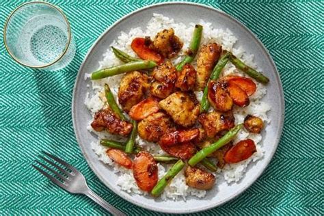 spicy-sambal-chicken-rice-with-stir-fried-vegetables image