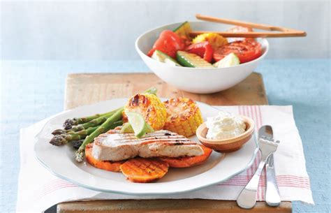 barbecued-veges-and-tuna-with-wasabi-sauce-healthy image