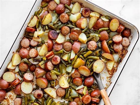sheet-pan-kielbasa-potatoes-and-green-beans-budget image