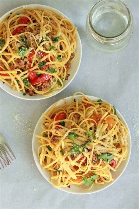 red-pepper-garlic-chicken-sausage-pasta-half-baked image
