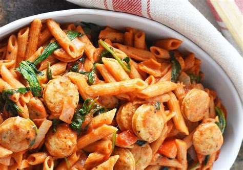 chicken-sausage-penne-with-spinach-al-fresco image