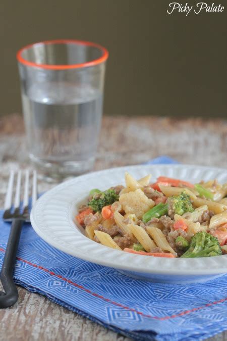 weeknight-sausage-and-cheesy-vegetable-penne-pasta image