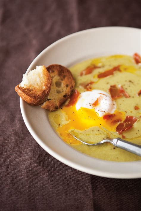 asparagus-soup-with-poached-eggs-crispy-prosciutto image