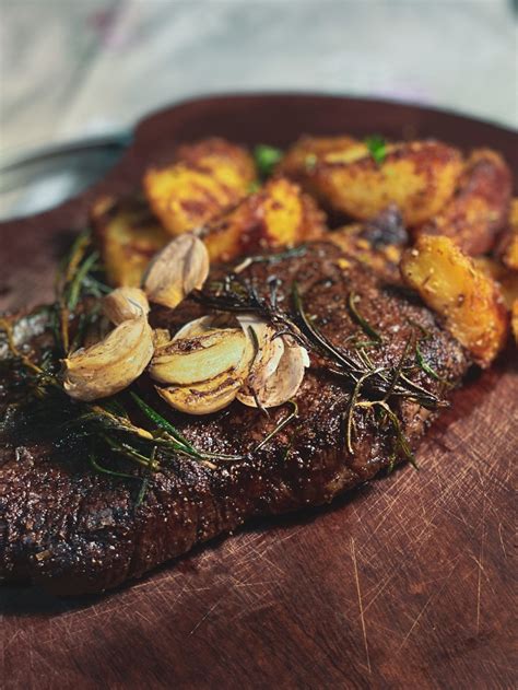 pan-seared-bison-steak-with-garlic-butter-sauce-and image