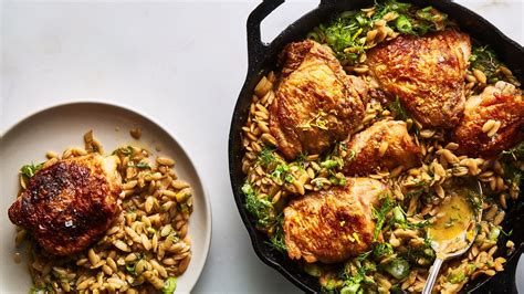 one-skillet-chicken-with-buttery-orzo-recipe-bon image